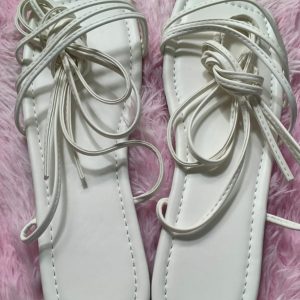 Alternative view of White Lace-Up Flat Sandal
